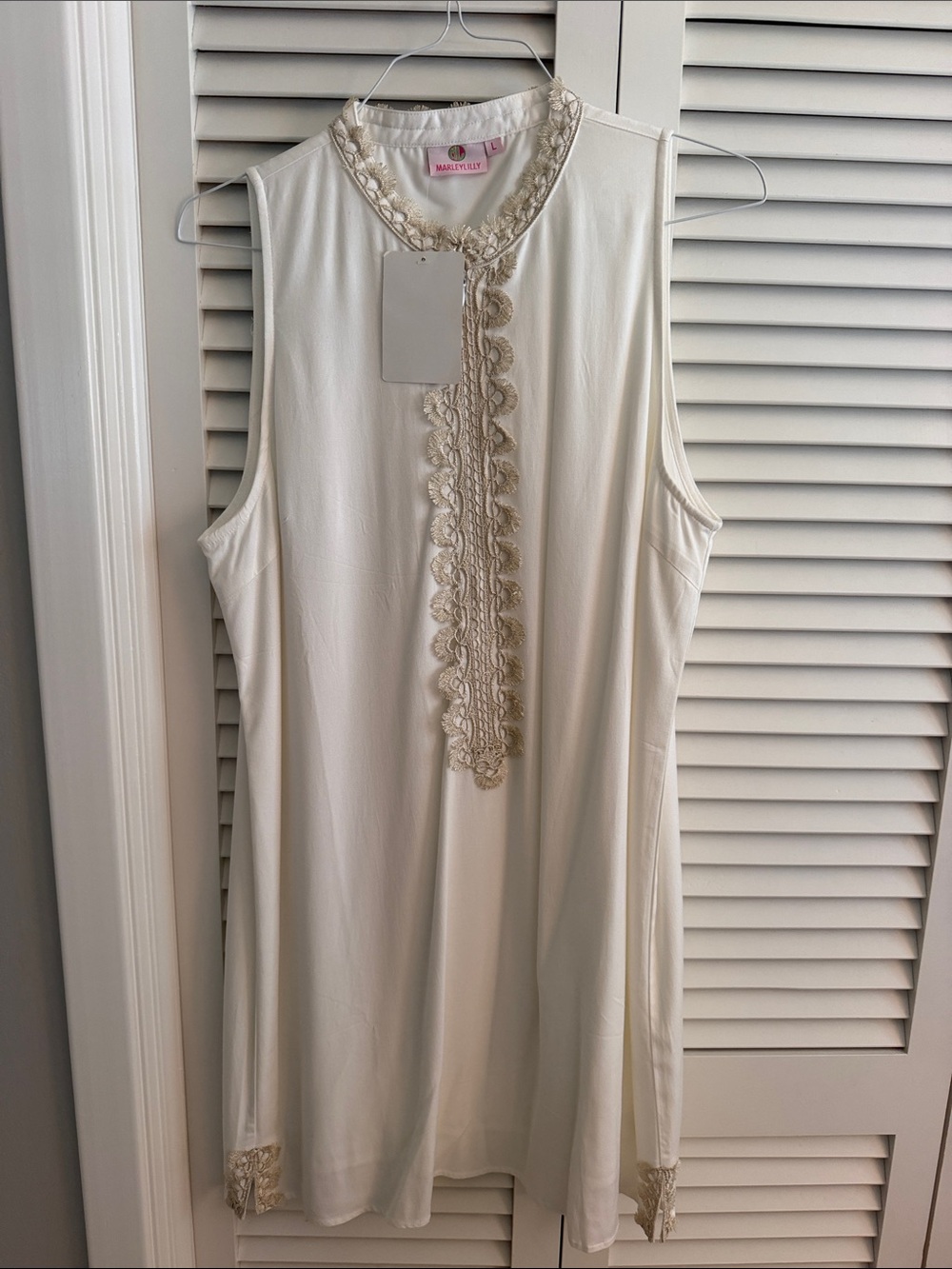 White sleeveless dress with gold  accents- NWT